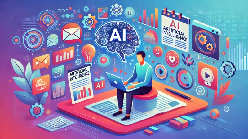 Ilustrace znázorňující využití nástrojů umělé inteligence zdarma, jako jsou ChatGPT, DALL-E 3 a další, s moderním a přístupným designem.