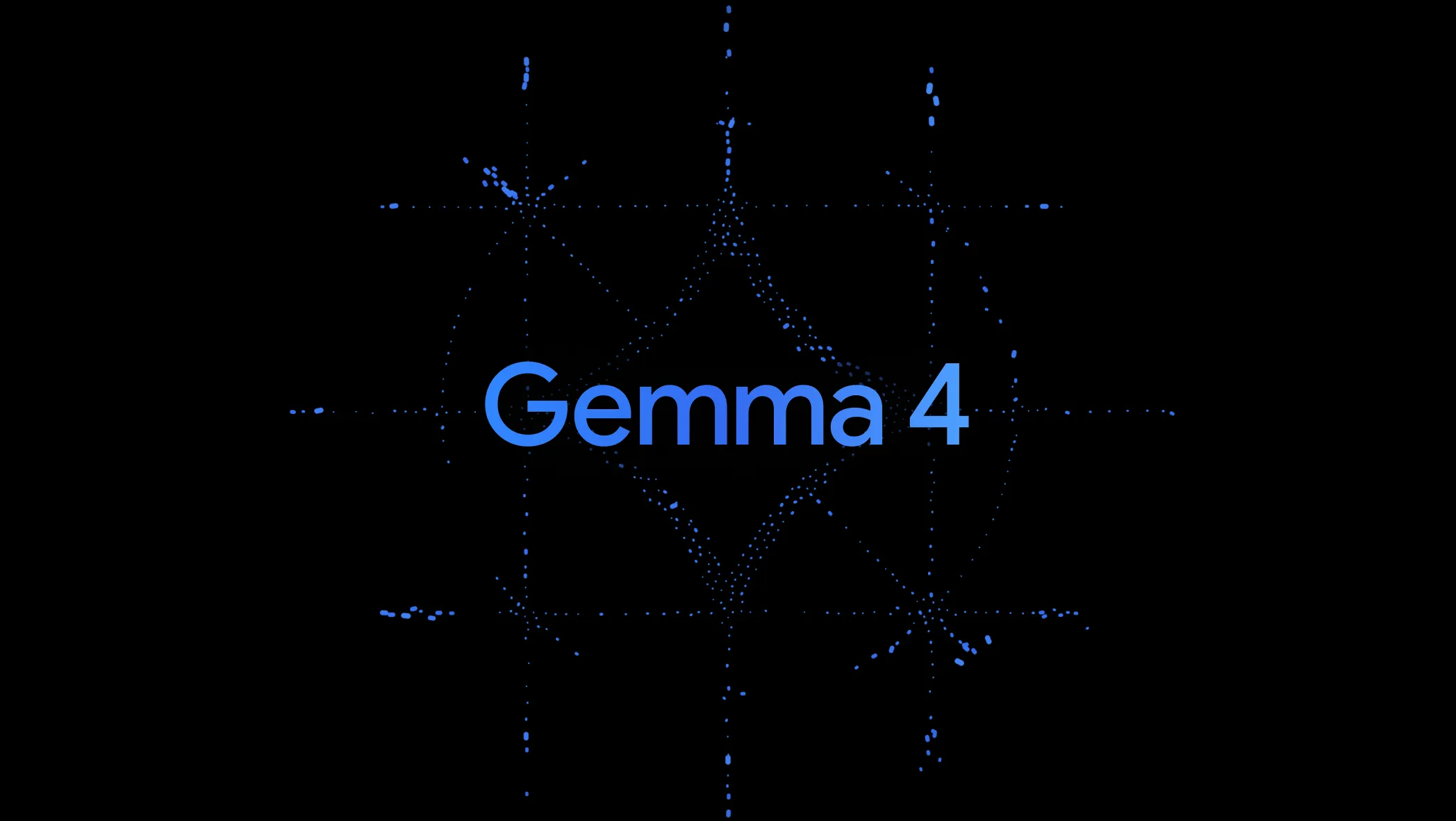 Modrý text Gemma 4 na černém pozadí